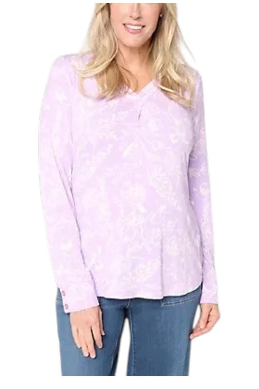 Belle by Kim Gravel Women's Imagined Garden V-Neck Top Lavender Fog - Regular
